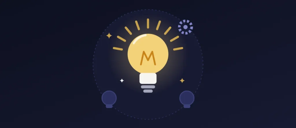 Ilustração de uma lâmpada acesa com raios de luz